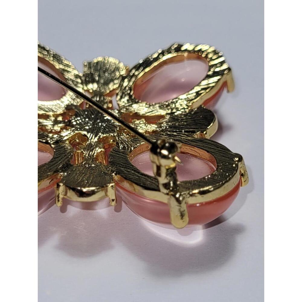 Vintage Style Pink Cabochon Brooch Pin Gold Tone Statement Jewelry Accessory - Picture 10 of 15